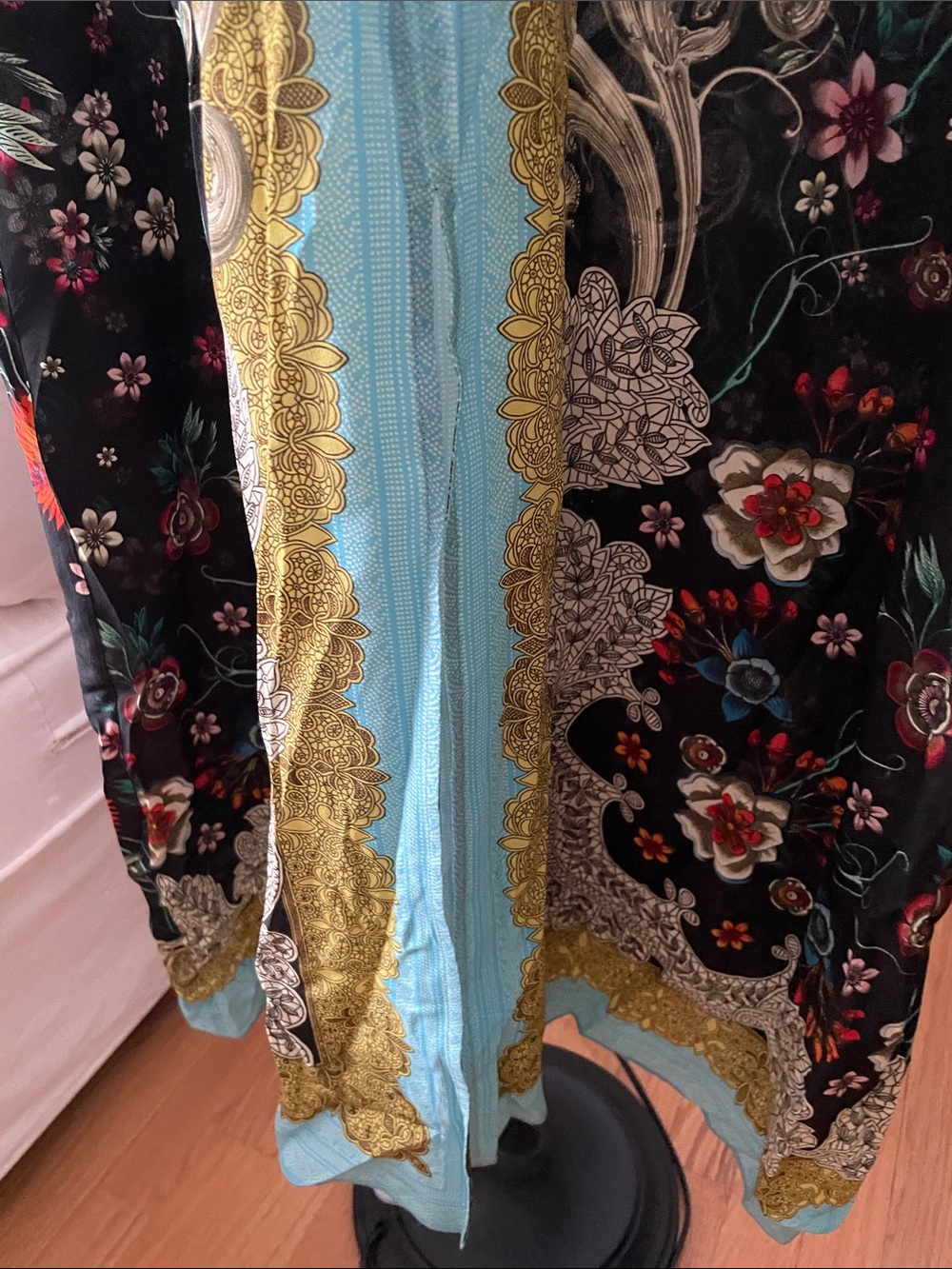 Johnny Was Black Floral Button-Front maxi dress with Teal & Coral Embroidery - Picture 5 of 6